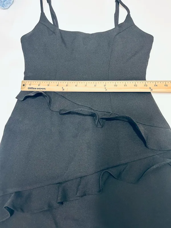 Hello Molly Black Ruffle Bodycon Mini Dress Adjustable Straps Size S - Image 8
