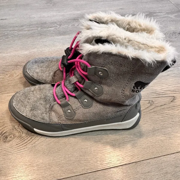 Sorel Whitney Joan Winter Boots Womens Gray Waterproof Fur Lined‎ Lace Up Size 5 - Image 4
