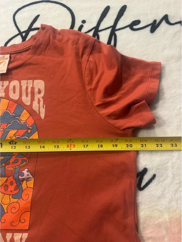 Self Esteem Boho-style retro graphic crop top featuring the text "Find Your Harmony" Size L - Image 6