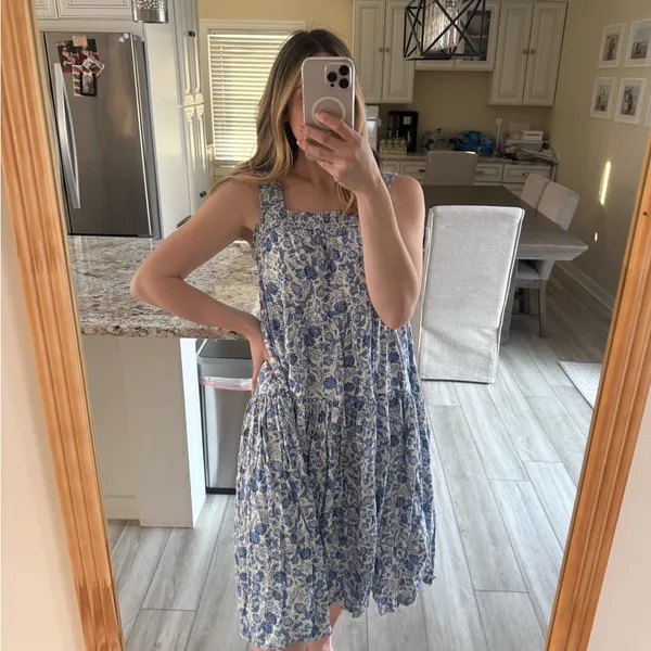 Old Navy Blue Floral Smocked Strap Midi Dress Size Large - Image 2