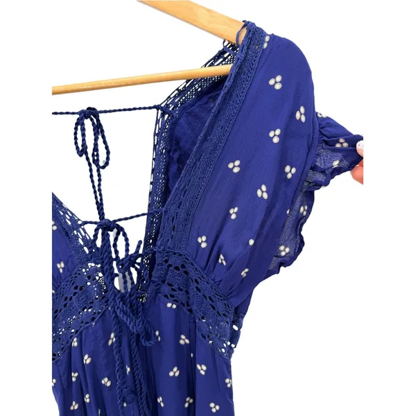 Free People Morning Sun Romper Lace Trim Tie Front Ruffle Boho Festival Size M - Image 4