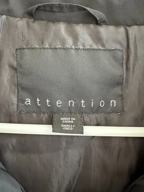 attention Black Fitted Puffer Jacket, Wide Collar, Gold Hardware, Size Small - Image 8