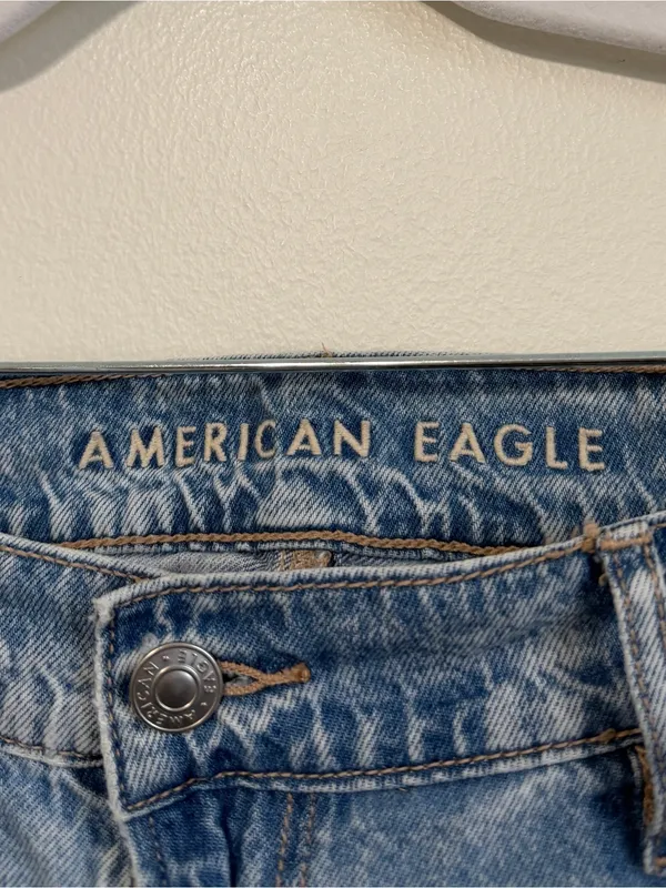 American Eagle Super High Rise Baggy Wide Leg Jeans Size 14 Regular Distressed - Image 3