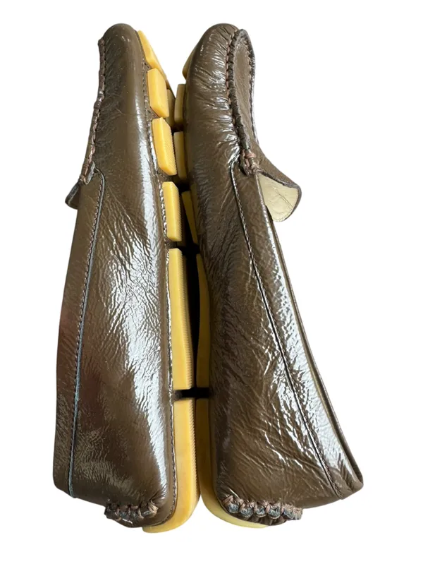 Gucci Driving Moccasins Flats Patent Crinkle Leather Brown 36.5 - Image 9