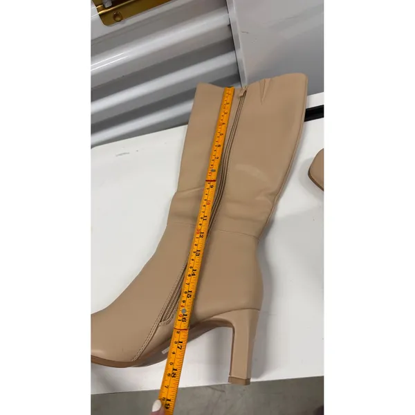 Beige Square Toe Block Heel Knee High Boots Tan Tall Side Zip Size 41 US 10,5 - Image 6