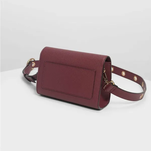 NWT Charles &‎ Keith Burgundy Circular Push Lock Crossbody Bag - Image 2