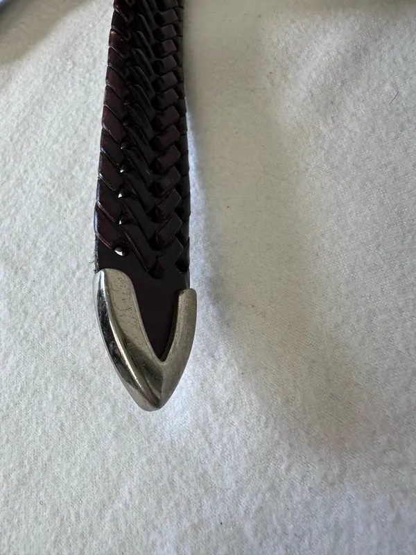 Perry Ellis Portfolio Belt Mens 40 Brown Braided Leather Silver Buckle Preppy - Image 7