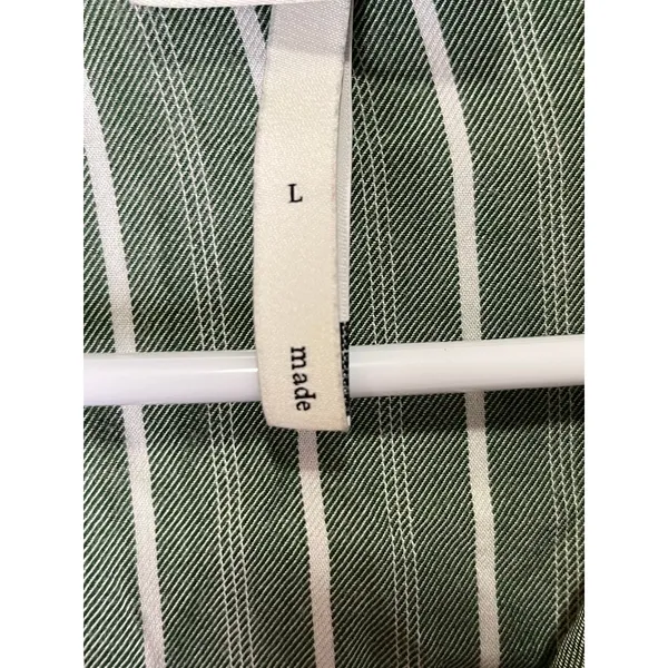 Cozy Earth Pajama Set Womens Large Green White Stripe Button Up Drawstring Pants - Image 8