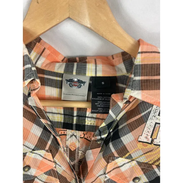 Harley Davidson Button Down Lightweight Plaid Shirt Size Small - Image 3