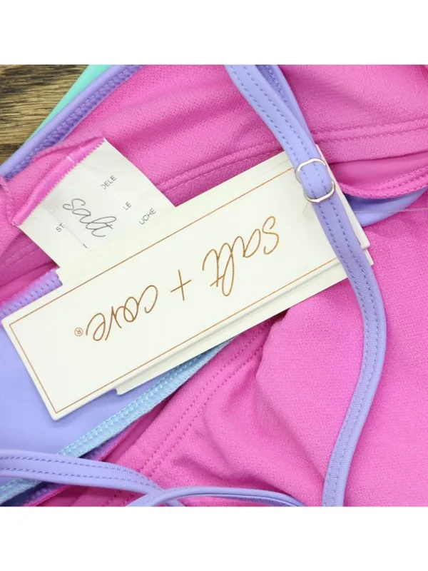NWT Salt + Cove Juniors Colorblocked Midkini Swim Top 807147 Pink Multi S - Image 6