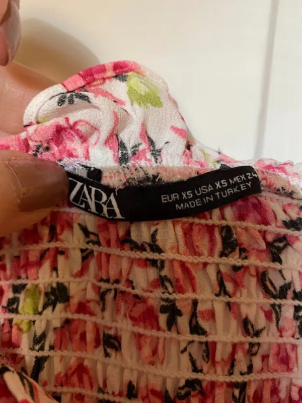 Zara Floral Ruffle Crop Top Pink Bow Front XS Cottagecore Romance Festival - Image 5