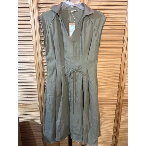 Brand New OGL Size Medium Olive Green Midi Shirt Dress With Belt - Image 4