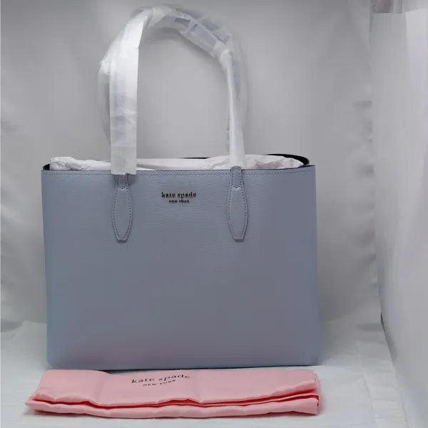 Kate Spade Womens Tote Bag Pale Blue Leather Shoulder Handbag Large Quiet Luxury - Image 2