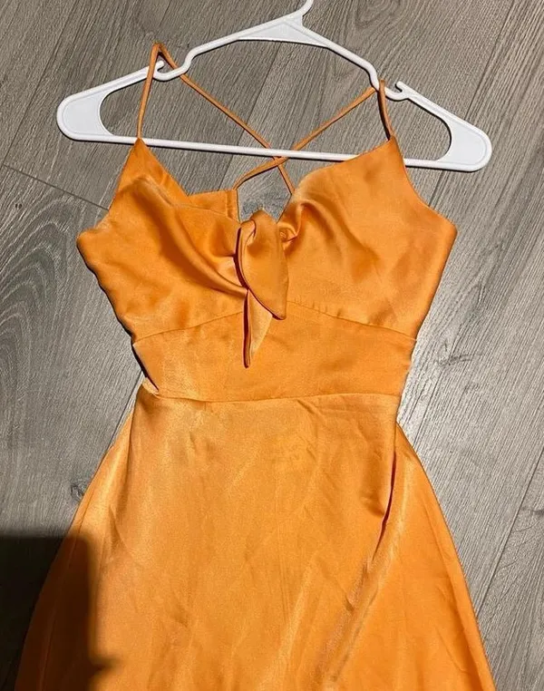 Hello molly orange satin midi party dress with spaghetti straps size M - Image 2