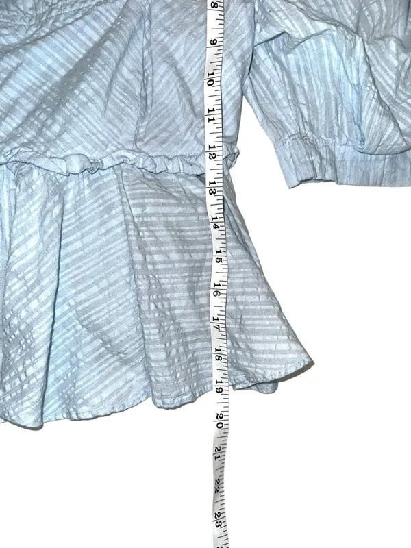 Free People Leave It To Me Baby Blue Puff Sleeve Square Neck Babydoll Top SMALL - Image 8