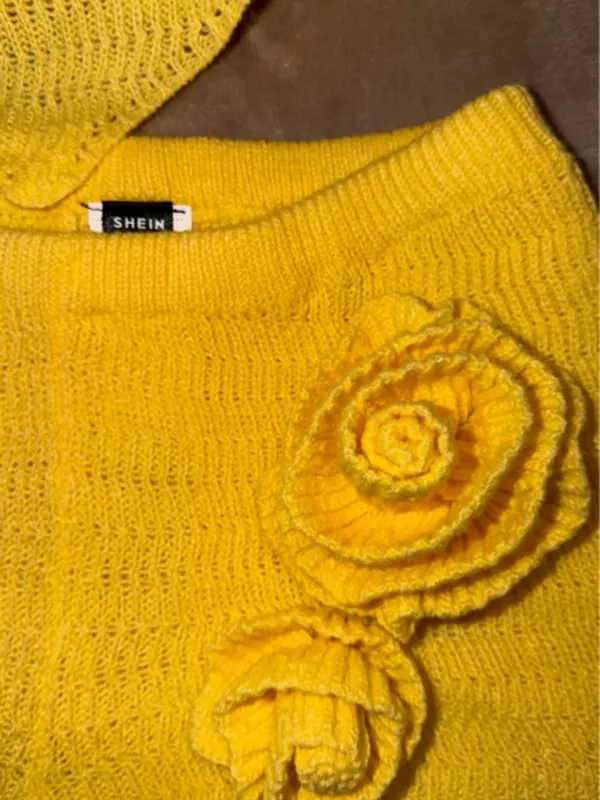 SHEIN Bright Yellow Crochet Floral Accent Top - Image 2
