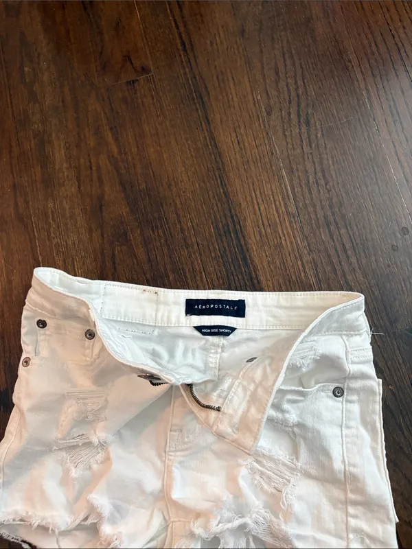 Aeropostale White Distressed Jean Cutoff Shorts - Image 2