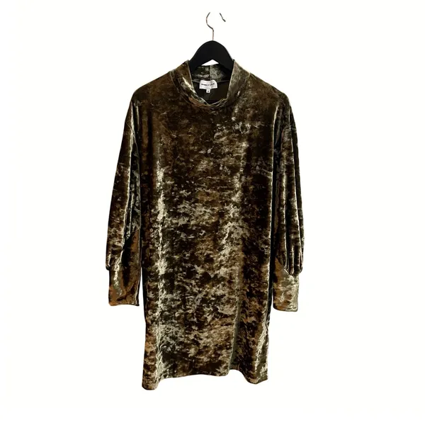 Bimba y Lola Velvet Dress Womens M Olive Green Whimsigoth Mock Neck Button‎ Cuff - Image 4