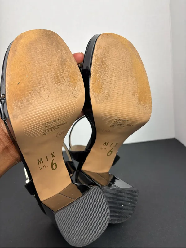 mix no. 6 Black Patent Platform Block Heel Sandals - Women - Image 10