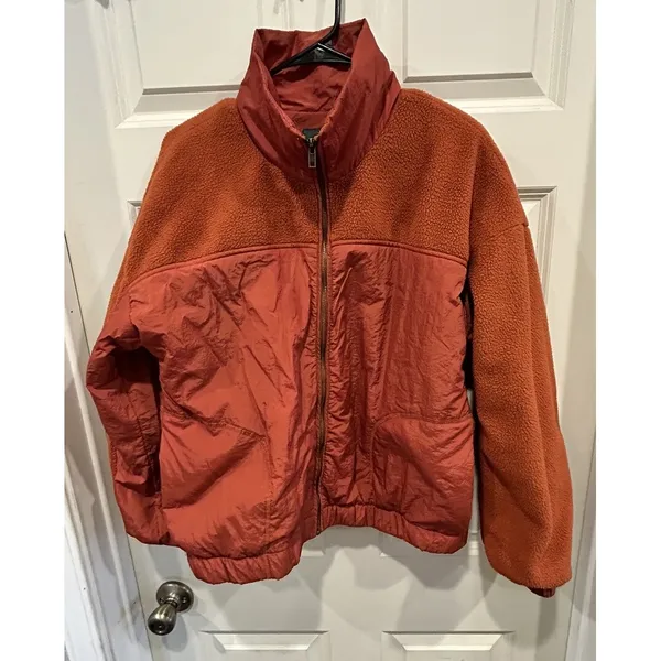 Wild Fable Womens Rust Orange Mixed Media Sherpa‎ Fleece Nylon Full Zip Jacket M - Image 4