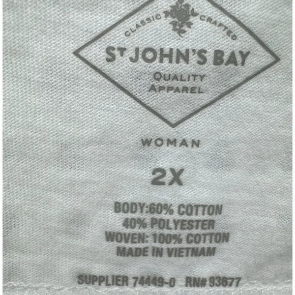 St. Johns Bay Top Women's 2X Plus White Tee Shirt Boho Cottagecore Hippie Beach - Image 3
