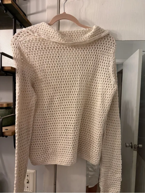 Ann Taylor Cream Crochet Button-Up Cardigan - Image 4