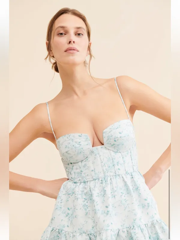 Maison Amory Sky Blue Floral Strapless Sweetheart The Windsor Maxi Dress - Image 7