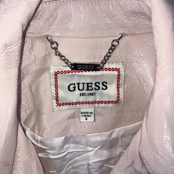 Guess‎ Moto Jacket Women S Pink Crinkled Faux Leather Belted Cropped Biker - Image 8