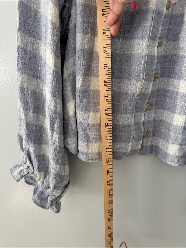 Anthropologie Pilcro Light Blue and White Plaid Top Cottagecore Prairie - Image 6