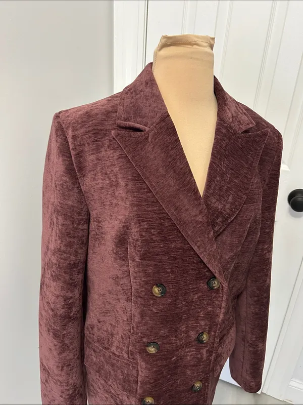 Commense Crushed Velvet Blazer Plum Size M - Image 5