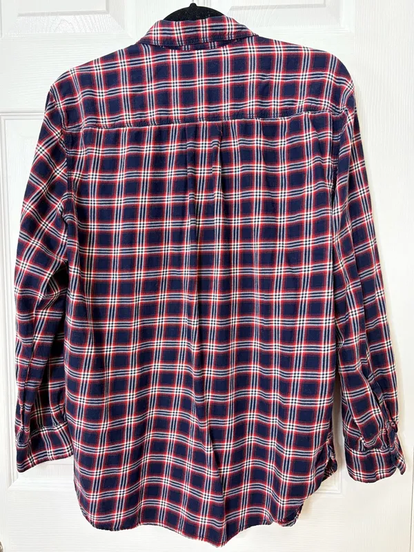 H&M LOGG Plaid Flannel Shirt Womens 6 Red Blue Buffalo Check Grunge Casual Top - Image 3