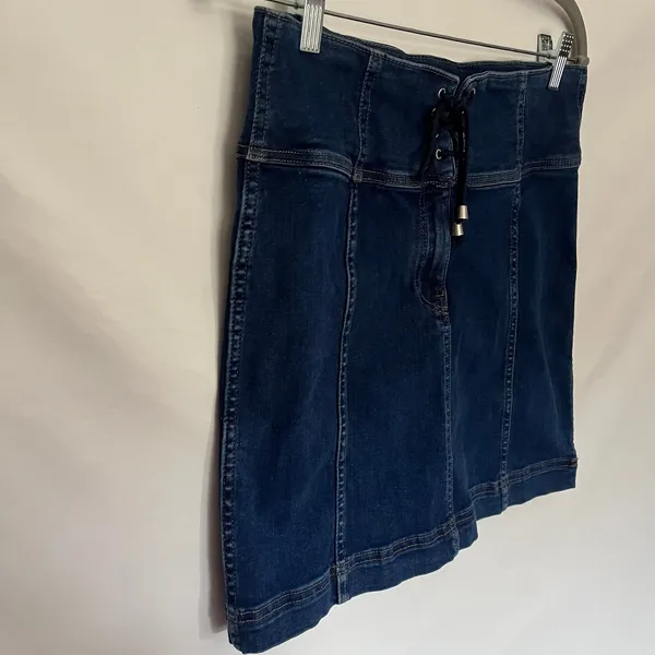 Free People Y2K Corset Denim Skirt Sz 10 Festival Indie Sleaze Dark Wash Mi - Image 4