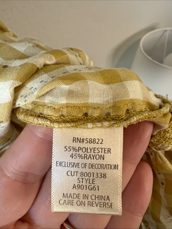 Max Studio Mustard Yellow Gingham V-Neck Tiered Dress with drawstring waist S - Image 4