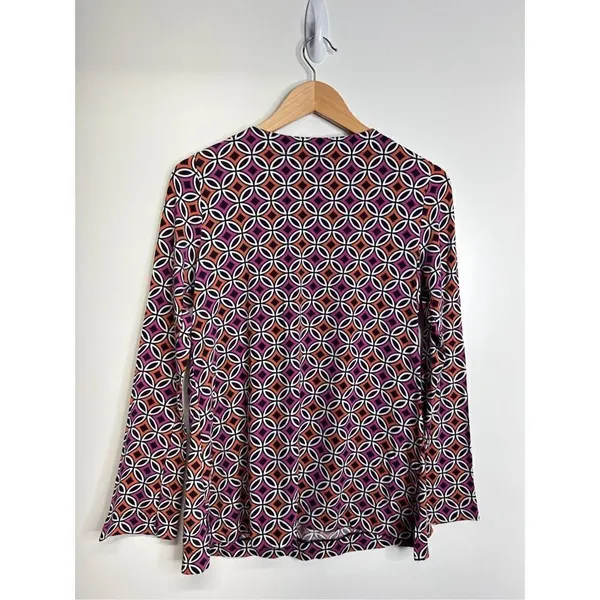 Ann Taylor Loft Beaded Geometric Print Top Purple‎ Orange Long Sleeve Blouse M - Image 6