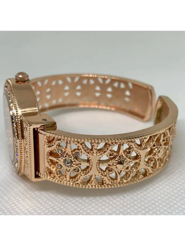 Women’s rose gold tone cuff bracelet watch 32mm rhinestones bracelet 7” running - Image 3