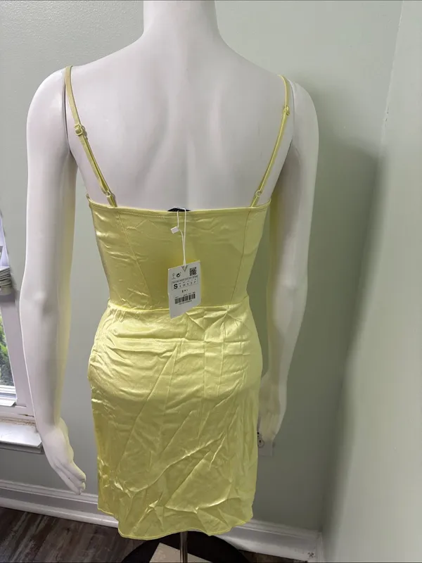 BLOGGER'S FAVE! Zara Yellow Satin Mini Dress Small NWT - Image 16