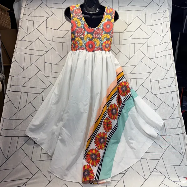 Oopsie Daisy High Low‎ Dress Size 14 White Floral Sunflower Sleeveless Boho - Image 2