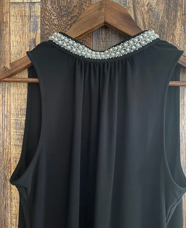 White House Black Market women's black tank top with pearl beads on neck - Image 3