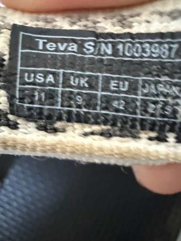 Teva Black Sandals with Cream & Gray Patterned Straps - Image 4
