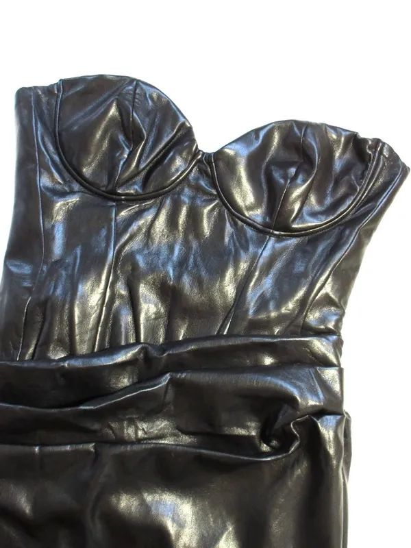 NWT House Of CB Juliana Strapless Vegan Faux Leather Dress in Black L Plus Cup - Image 7