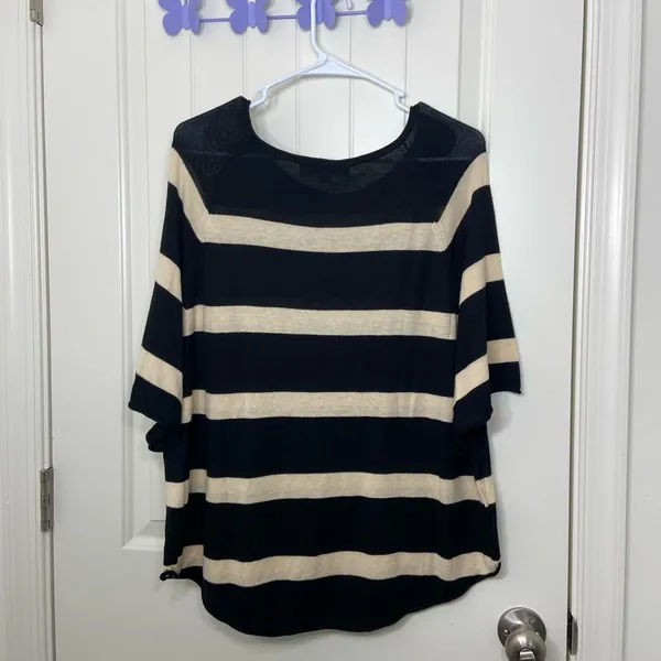 NWOT LOFT women’s‎ black tan thin soft knit striped loose relaxed sweater medium - Image 5