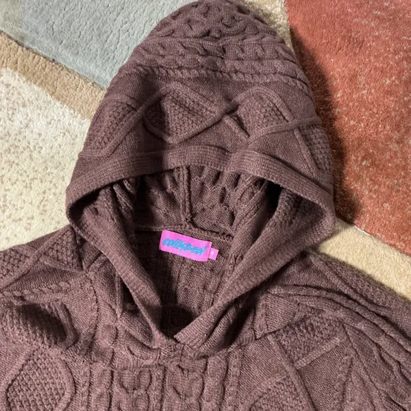 Edikted Cable Knit Pullover Hoodie Women Medium Brown Coquette Dark Academia - Image 4