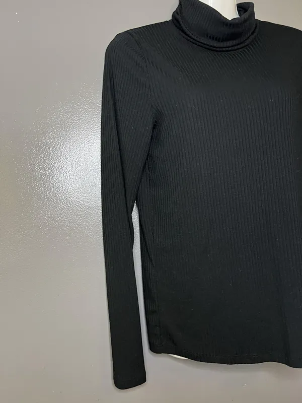 Madewell Shirt Womens Medium Black Ribbed Turtleneck Long Sleeve Stretch Top - Image 3