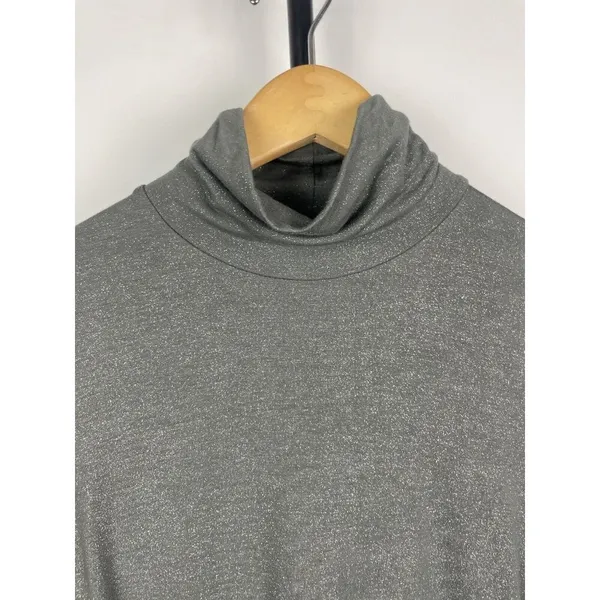 Lauren Ralph Lauren‎ Gunmetal Gray Metallic Short Sleeve Turtleneck Shirt Size M - Image 5