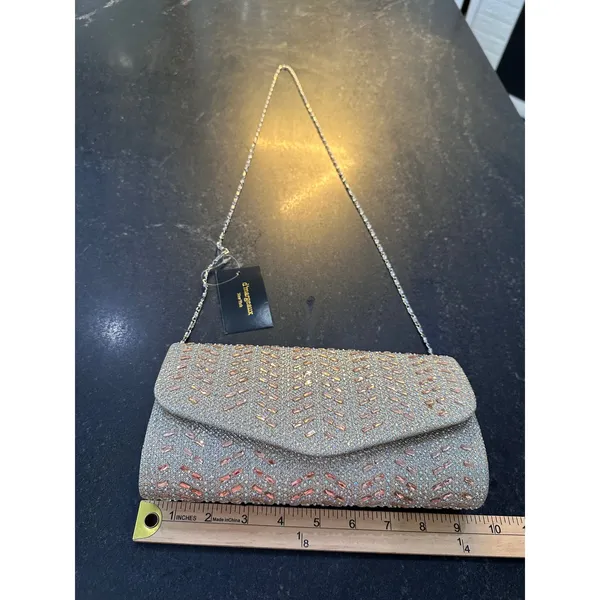dmargeaux New York Champagne Rhinestone Chevron Evening Clutch Bag AZ4824A NEW - Image 11
