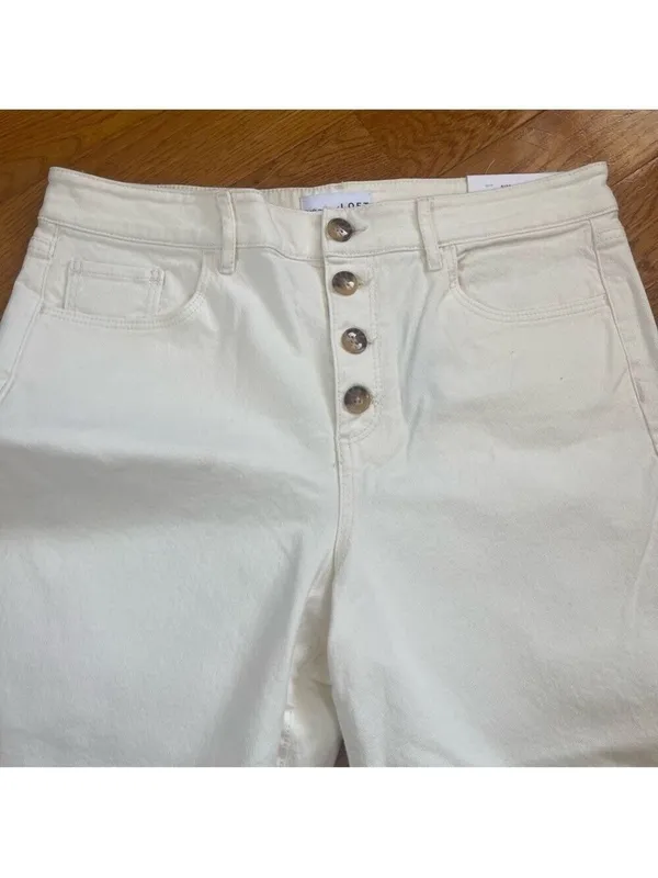 Ann Taylor LOFT High Waist Wide Leg Crop Jeans White Size 12P/31 - Image 5