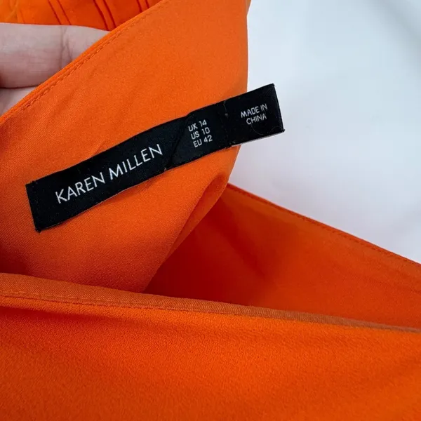 Karen Millen Orange Pleated Midi Dress US 10 Beaded Straps Wedding Guest - Image 6
