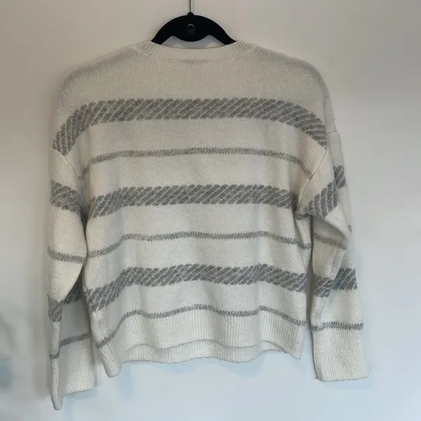 Topshop sweater white grey striped women’s size 2 - Image 2