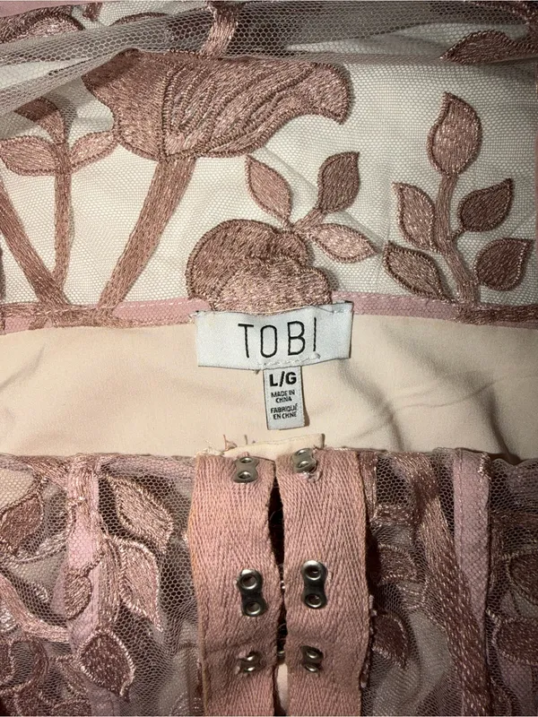 Tobi Rose Blush Floral Embroidered Mini Dress - Image 4