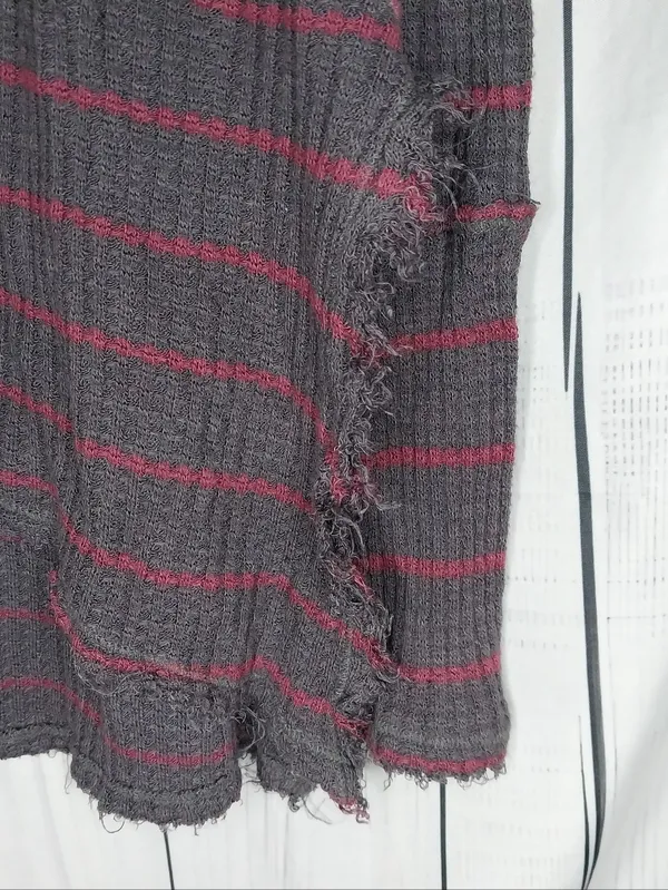 Free People Distressed V-Neck Waffle Knit Grunge Boho Casual Long Sleeve Top - Image 2